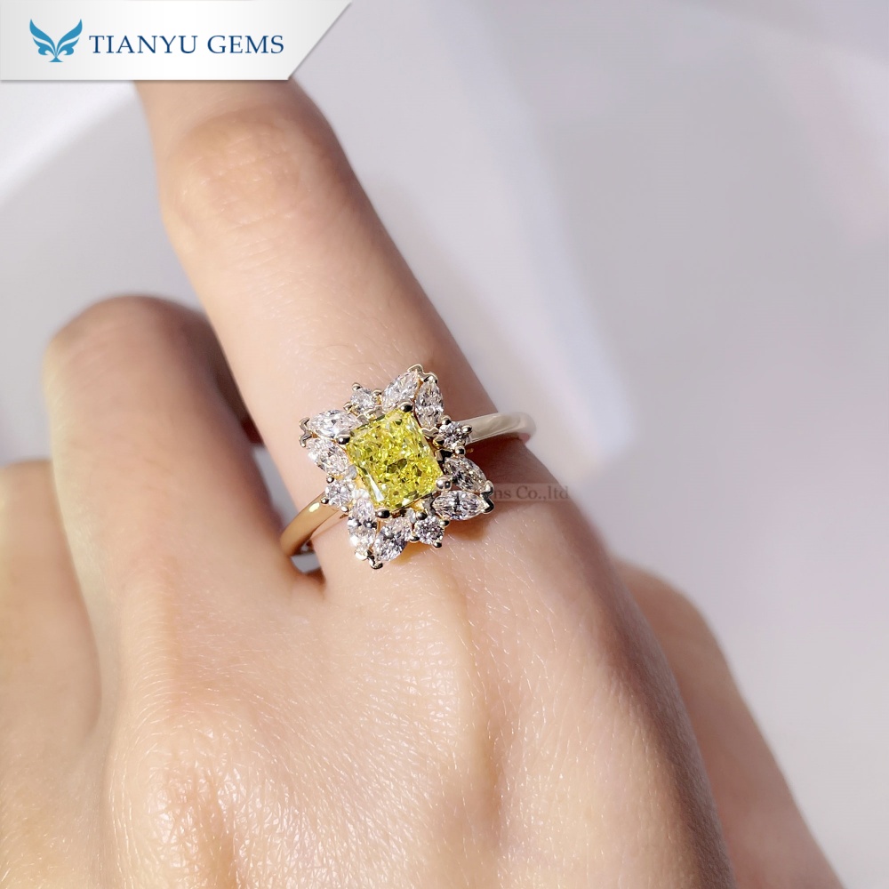 Tianyu Gems  Radiant Cut Lab Grown Yellow Diamond Ring 14k Yellow Gold Ring 2