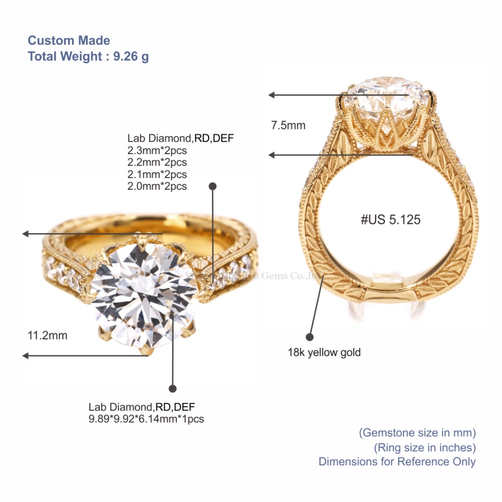 Anillo de compromiso de oro amarillo de 10k con diamante cultivado en laboratorio de talla redonda de Tianyu Gems 5