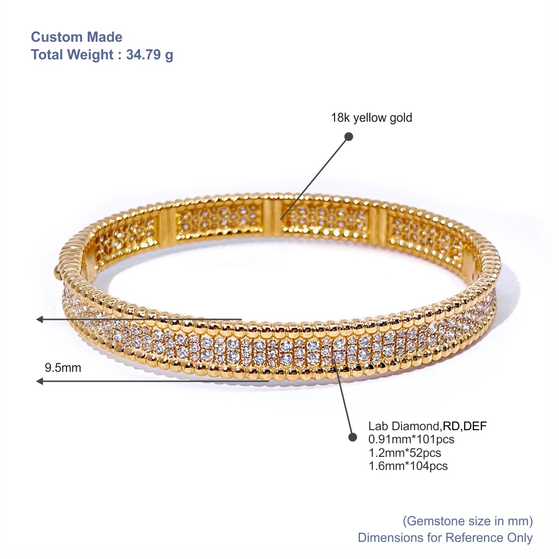 Tianyu Gems Round Cut Lab Grown Diamond Yellow Gold Bracelet with Beads 18k Bracelet 5