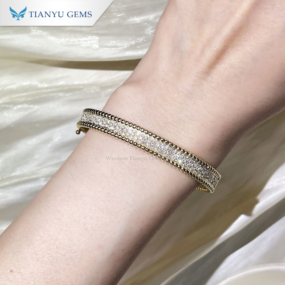 Tianyu Gems Round Cut Lab Grown Diamond Yellow Gold Bracelet with Beads 18k Bracelet 4