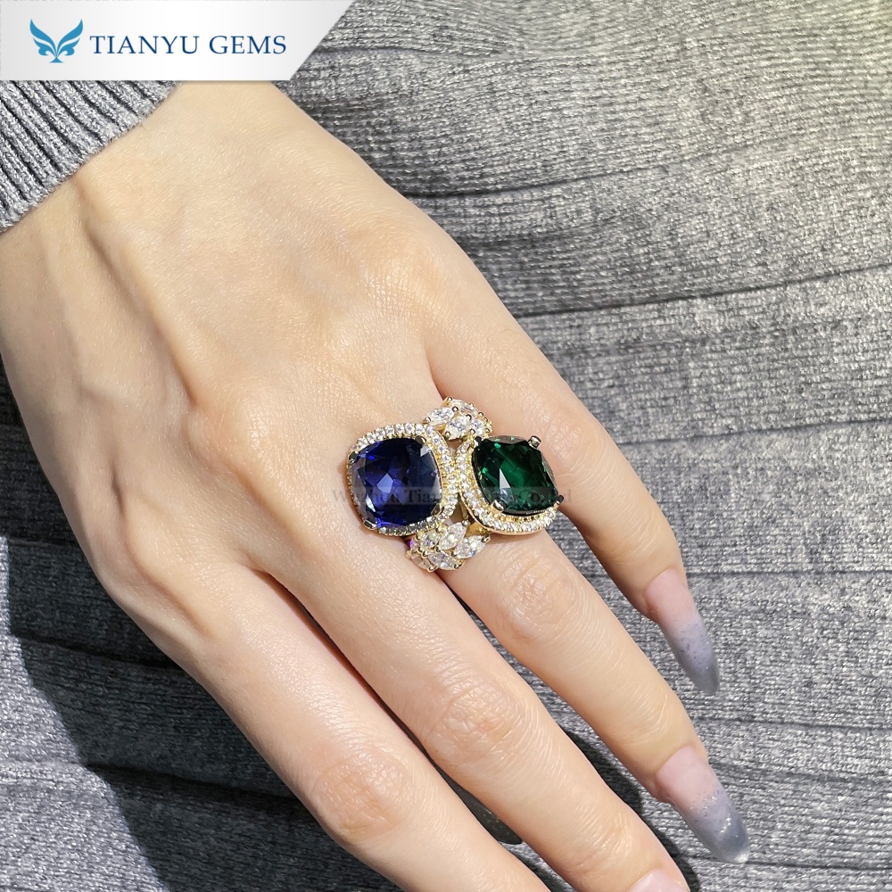 Tianyu Gems Lab Grown Emerald Ring 14k Yellow Gold Sapphire Ring 4