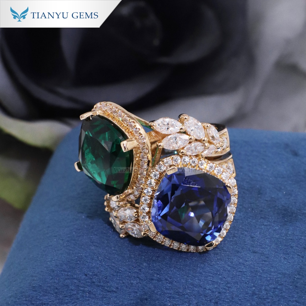 Tianyu Gems Lab Grown Emerald Ring 14k Yellow Gold Sapphire Ring 2