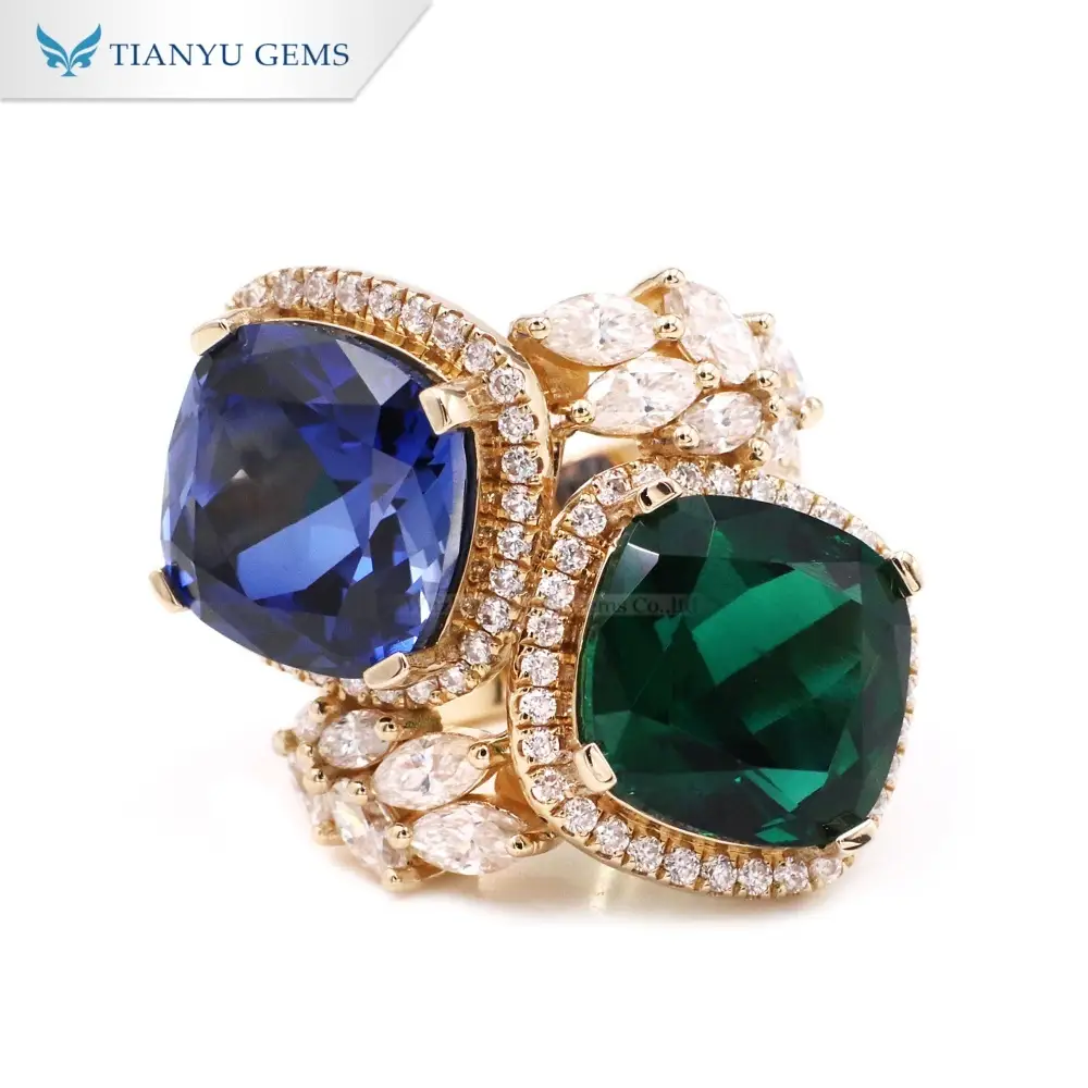 Tianyu Gems Lab Grown Emerald Ring 14k Yellow Gold Sapphire Ring 1