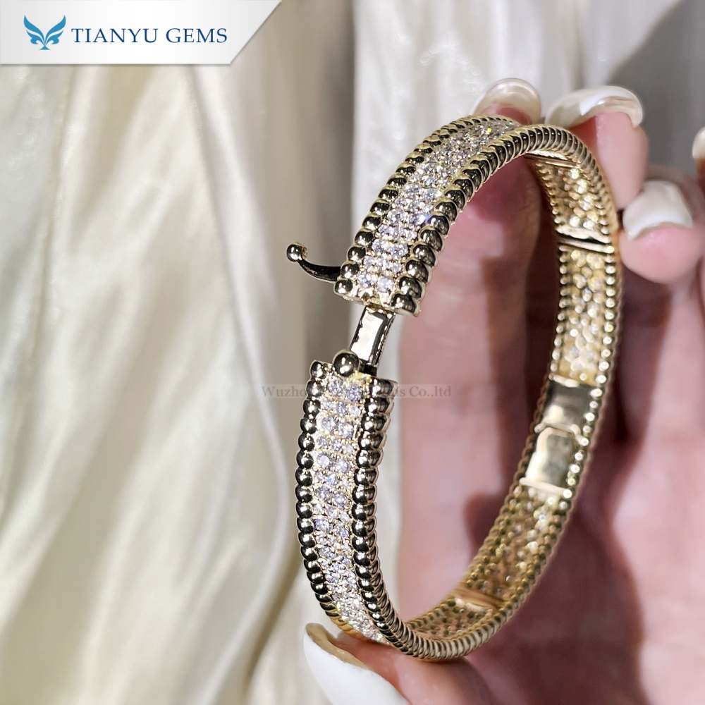 Tianyu Gems Round Cut Lab Grown Diamond Yellow Gold Bracelet with Beads 18k Bracelet 3