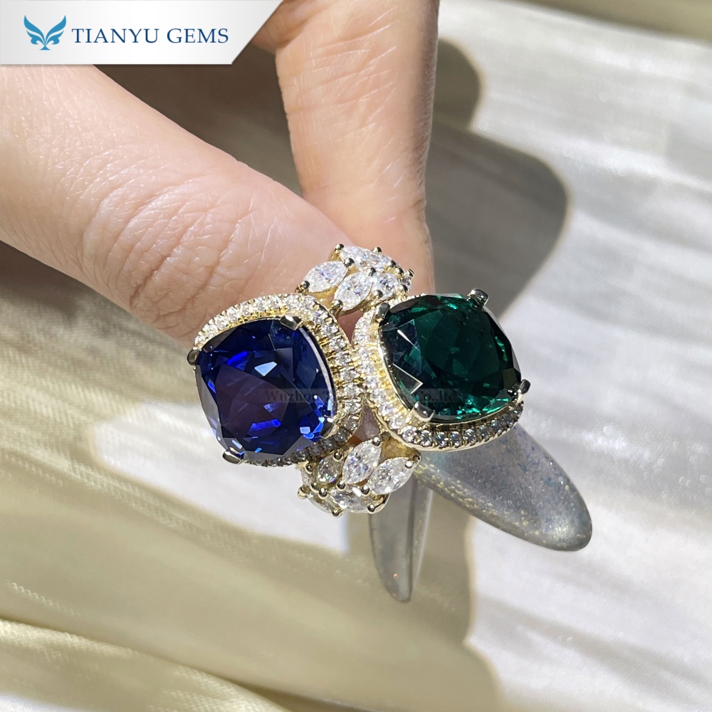 Tianyu Gems Lab Grown Emerald Ring 14k Yellow Gold Sapphire Ring 3
