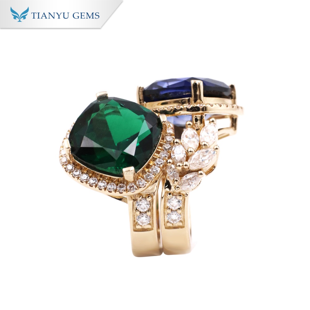Tianyu Gems Lab Grown Emerald Ring 14k Yellow Gold Sapphire Ring 6