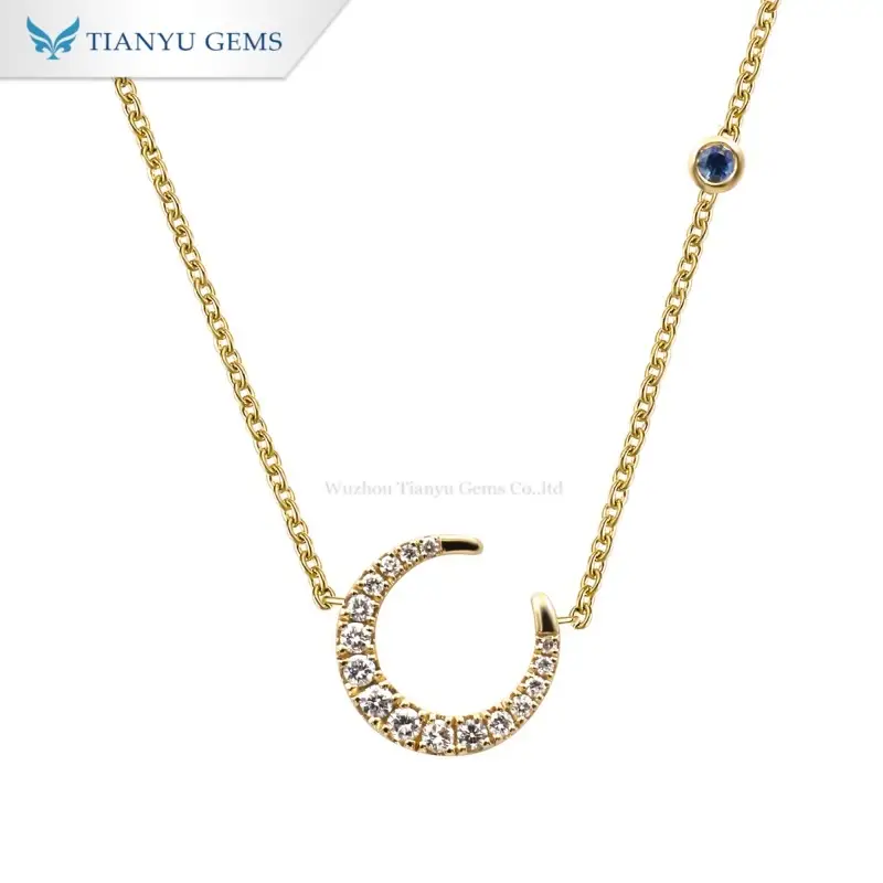 Tianyu Gems Lab Grown Diamond Necklace 10k Yellow Gold Letter C Royal Blue Sapphire Necklace 1