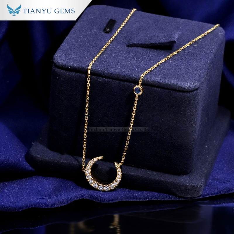 Tianyu Gems Lab Grown Diamond Necklace 10k Yellow Gold Letter C Royal Blue Sapphire Necklace 3