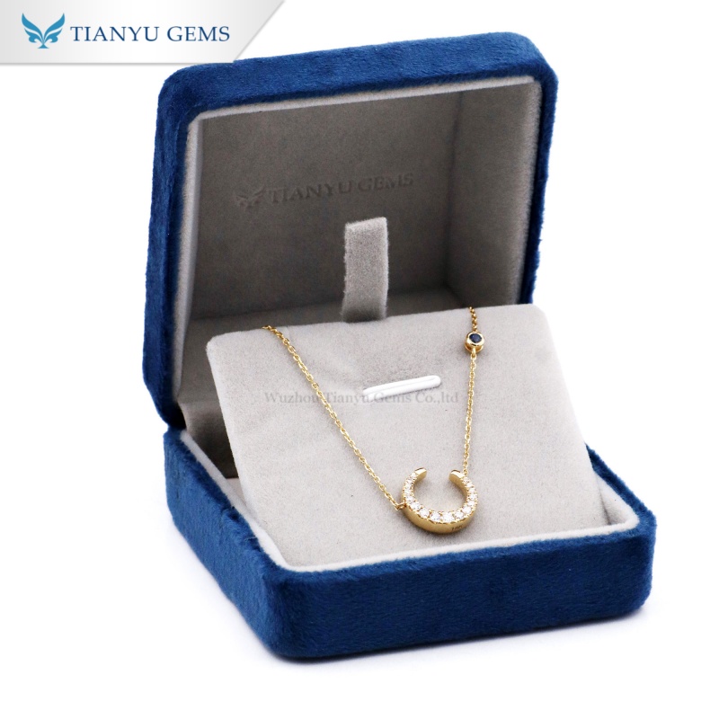 Tianyu Gems Lab Grown Diamond Necklace 10k Yellow Gold Letter C Royal Blue Sapphire Necklace 7