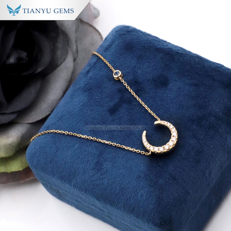 Tianyu Gems Lab Grown Diamond Necklace 10k Yellow Gold Letter C Royal Blue Sapphire Necklace 2