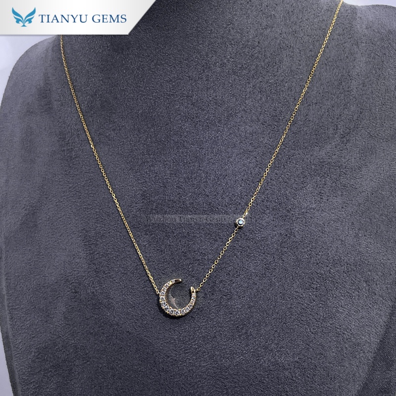 Tianyu Gems Lab Grown Diamond Necklace 10k Yellow Gold Letter C Royal Blue Sapphire Necklace 4