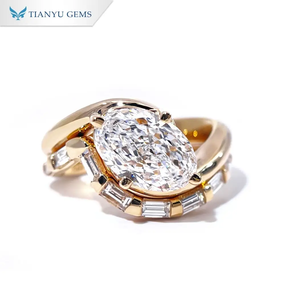 Tianyu Gems Oval Cut Lab Grown Diamond Wedding Band Ring Set 14K Yellow Gold Engagement Ring 1