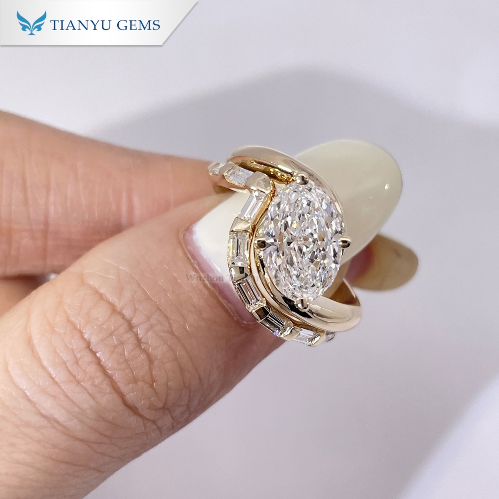 Tianyu Gems Oval Cut Lab Grown Diamond Wedding Band Ring Set 14K Yellow Gold Engagement Ring 2