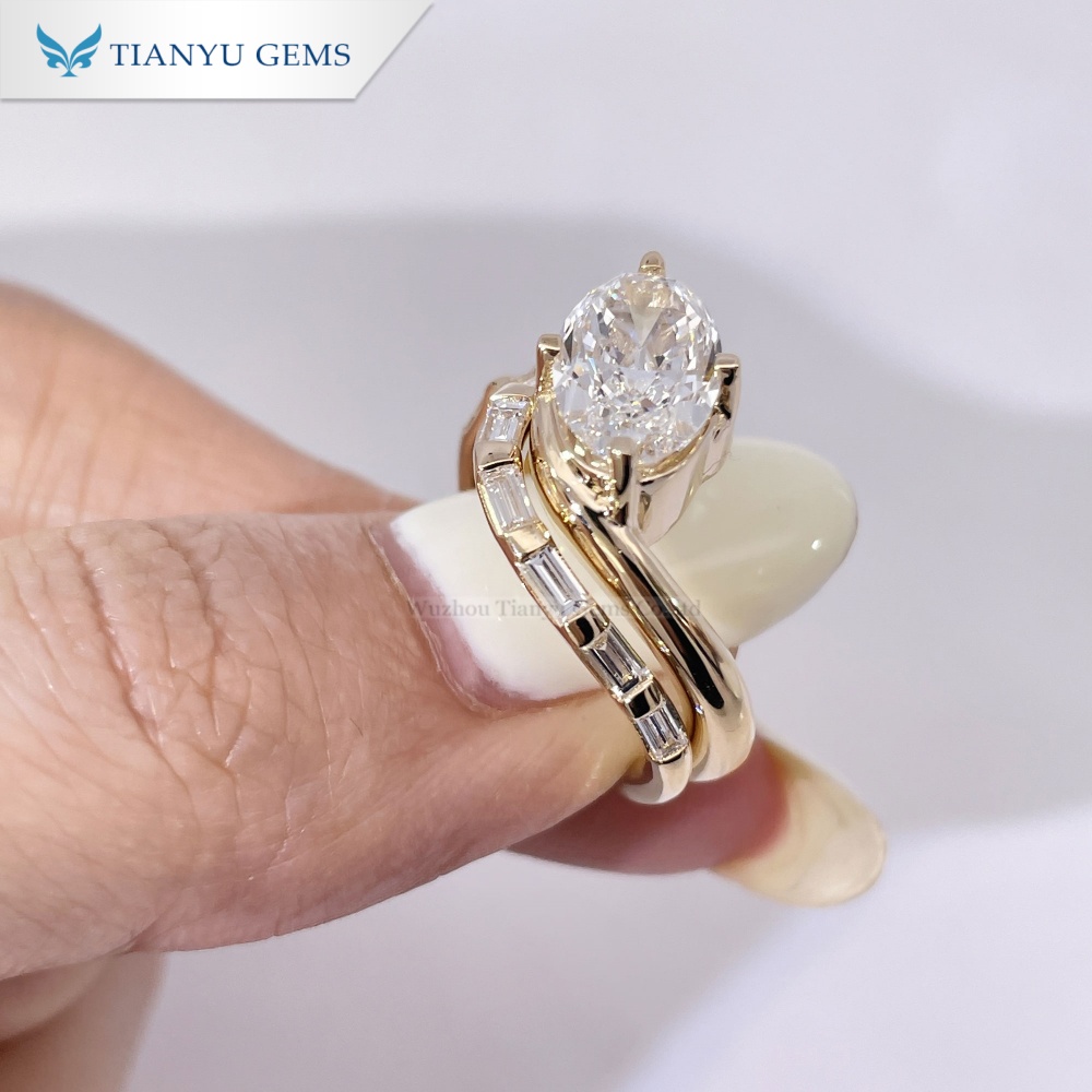 Tianyu Gems Oval Cut Lab Grown Diamond Wedding Band Ring Set 14K Yellow Gold Engagement Ring 3