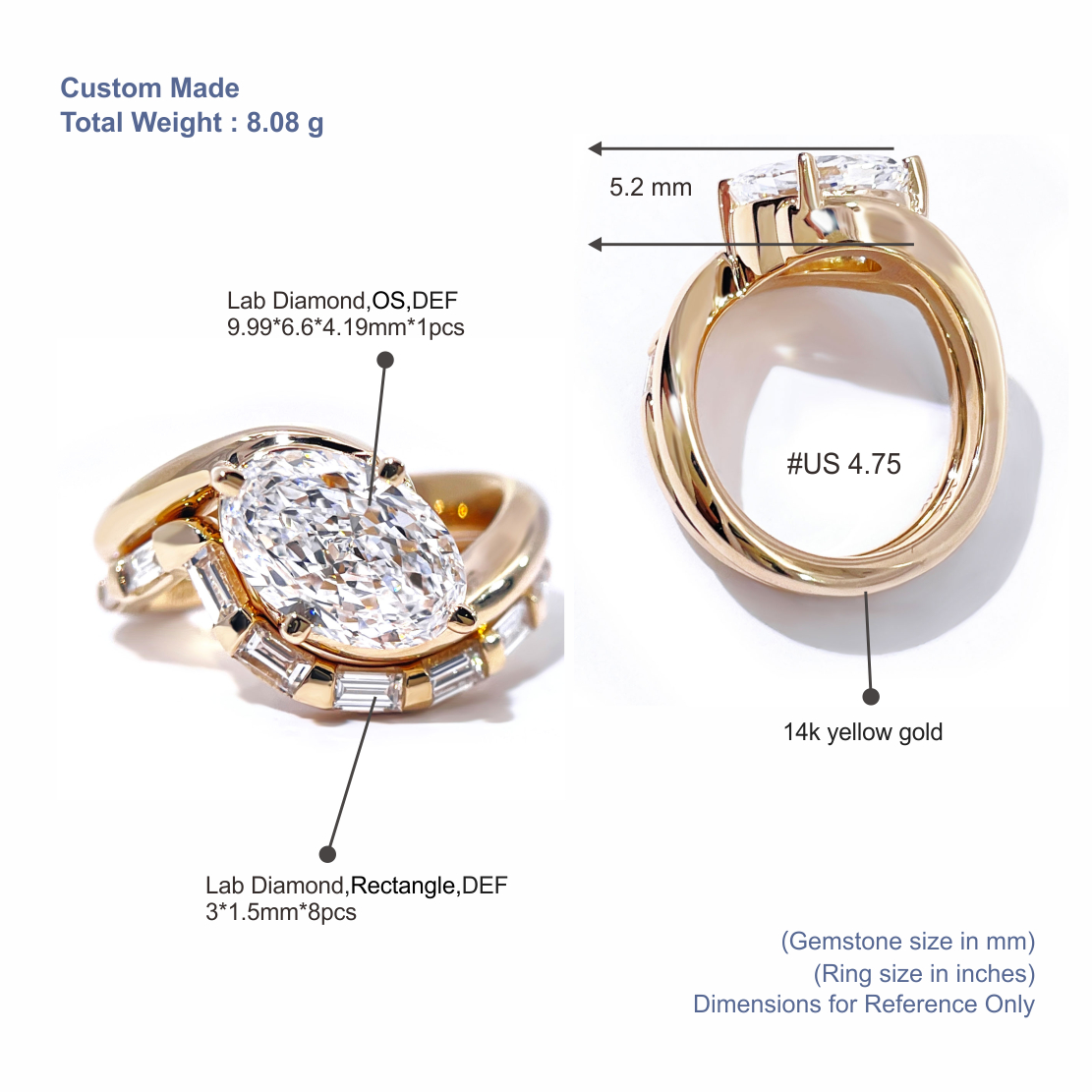 Tianyu Gems Oval Cut Lab Grown Diamond Wedding Band Ring Set 14K Yellow Gold Engagement Ring 5