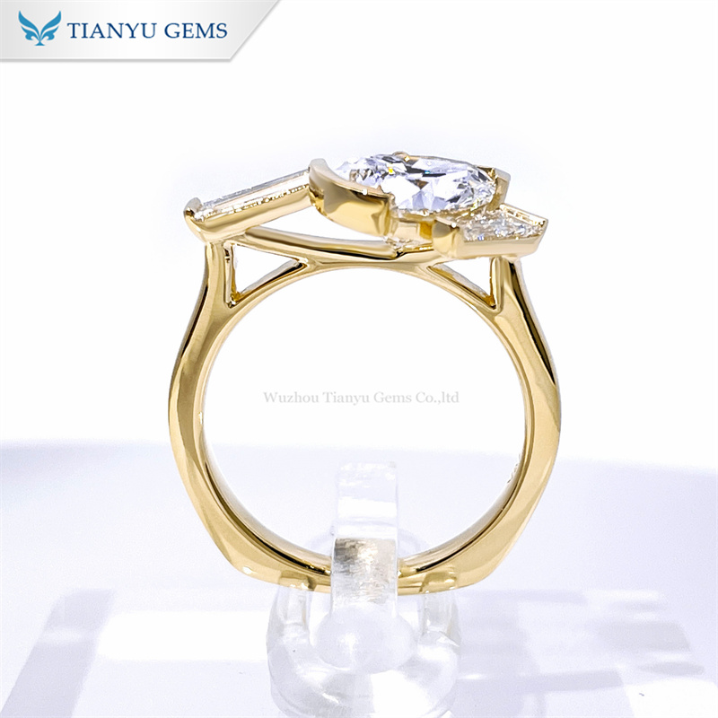 Tianyu Gems Pear Shaped Lab Grown Diamond Ring 14K Yellow Gold Ring 3