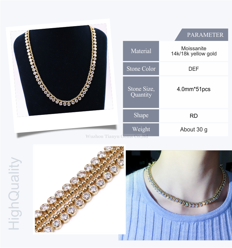Tianyu Gems Customized 16inch 10K 14K Gold 4mm Moissanite Synthetic Diamond Chain Necklace Jewelry