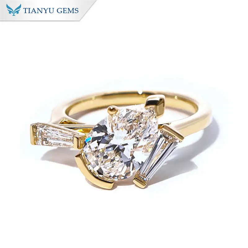 Tianyu Gems Pear Shaped Lab Grown Diamond Ring 14K Yellow Gold Ring 1