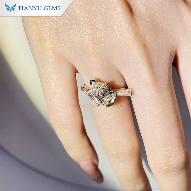 Tianyu Gems Pear Shaped Lab Grown Diamond Ring 14K Yellow Gold Ring 2