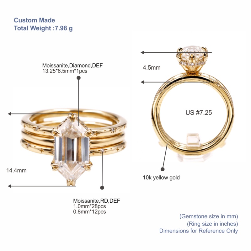 Tianyu Gems Rhombus Diamond Ring Set 10k Yellow Gold Moissanite Engagement Ring 5