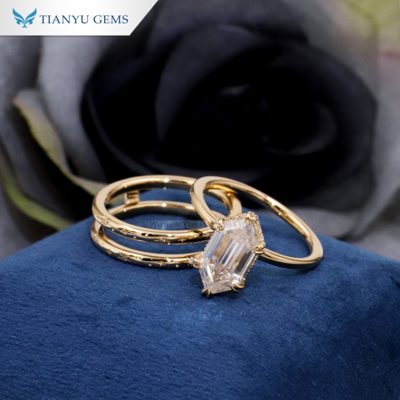 Tianyu Gems Rhombus Diamond Ring Set 10k Yellow Gold Moissanite Engagement Ring 2