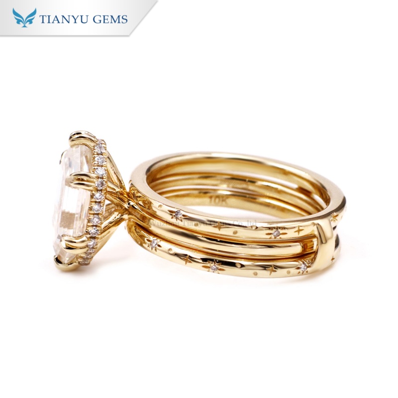 Tianyu Gems Rhombus Diamond Ring Set 10k Yellow Gold Moissanite Engagement Ring 6
