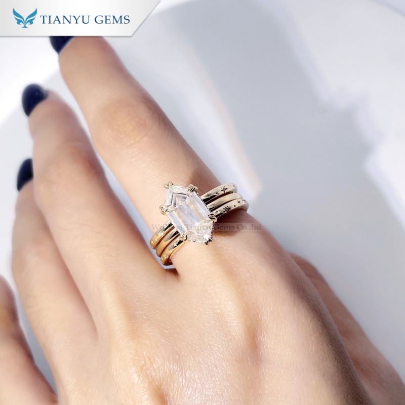 Tianyu Gems Rhombus Diamond Ring Set 10k Yellow Gold Moissanite Engagement Ring 4