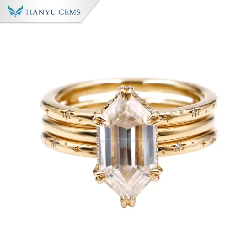 Tianyu Gems Rhombus Diamond Ring Set 10k Yellow Gold Moissanite Engagement Ring 1