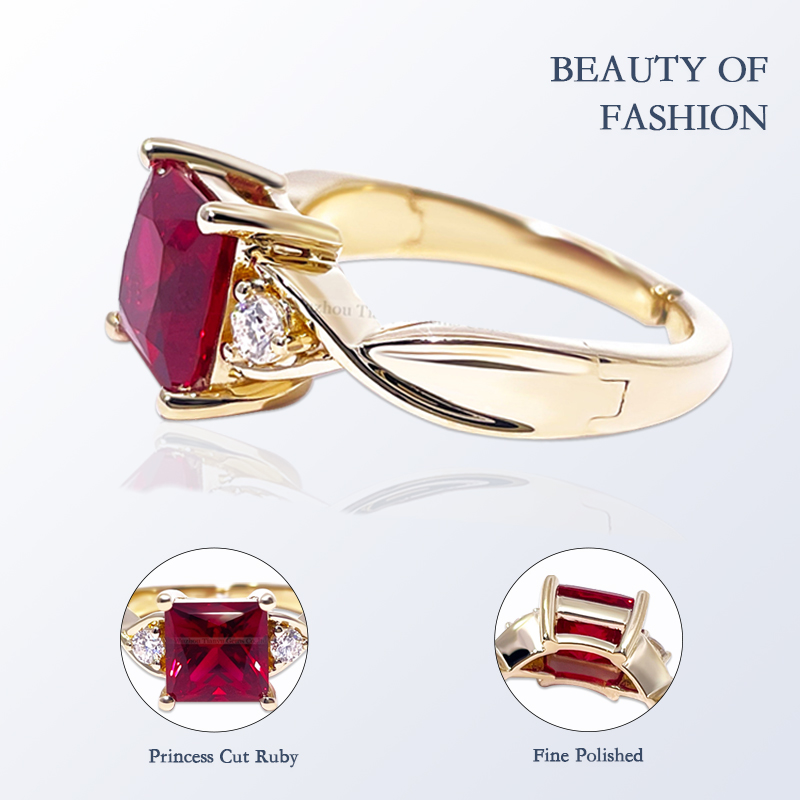 Tianyu Gems Princess Cut Ruby Yellow Gold Women's Ring 10K Gold Ring 2