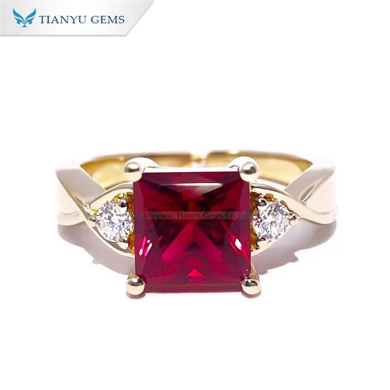 Tianyu Gems Princess Cut Ruby Yellow Gold Women's Ring 10K Gold Ring 1
