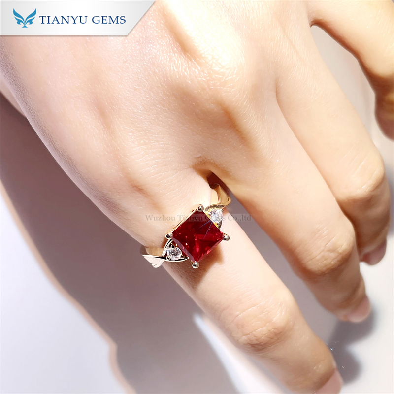 Tianyu Gems Princess Cut Ruby Yellow Gold Women's Ring 10K Gold Ring 6