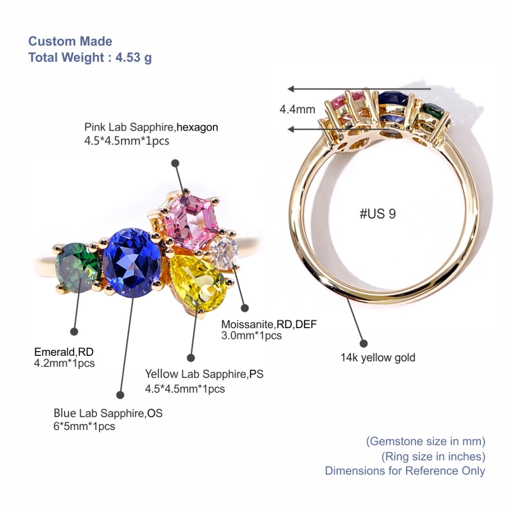 Tianyu Gems Lab Grown Gemstone Ring 14k Yellow Gold Sapphire Ring 5