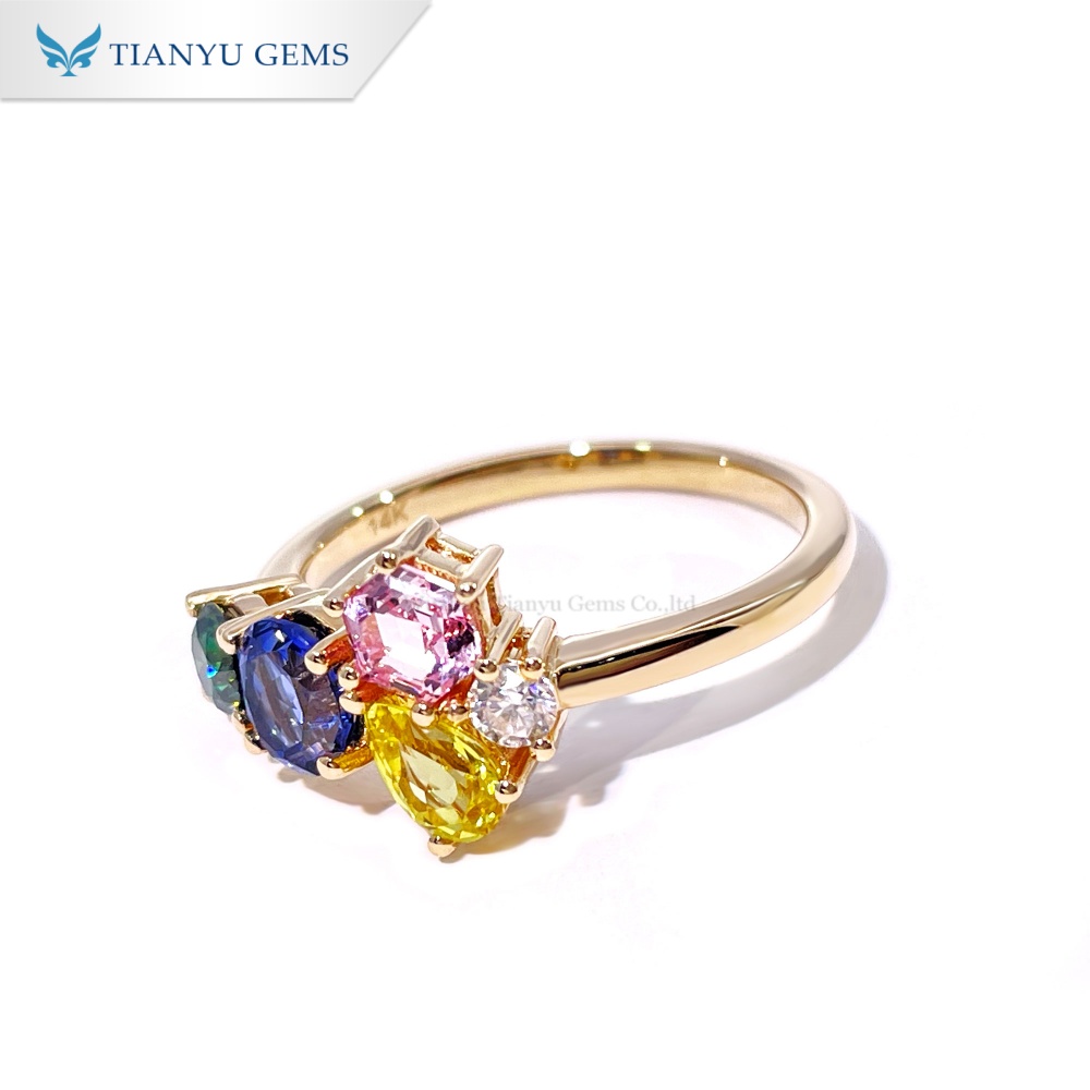 Tianyu Gems Lab Grown Gemstone Ring 14k Yellow Gold Sapphire Ring 3