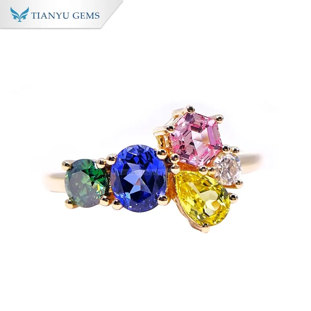 Tianyu Gems Lab Grown Gemstone Ring 14k Yellow Gold Sapphire Ring 1