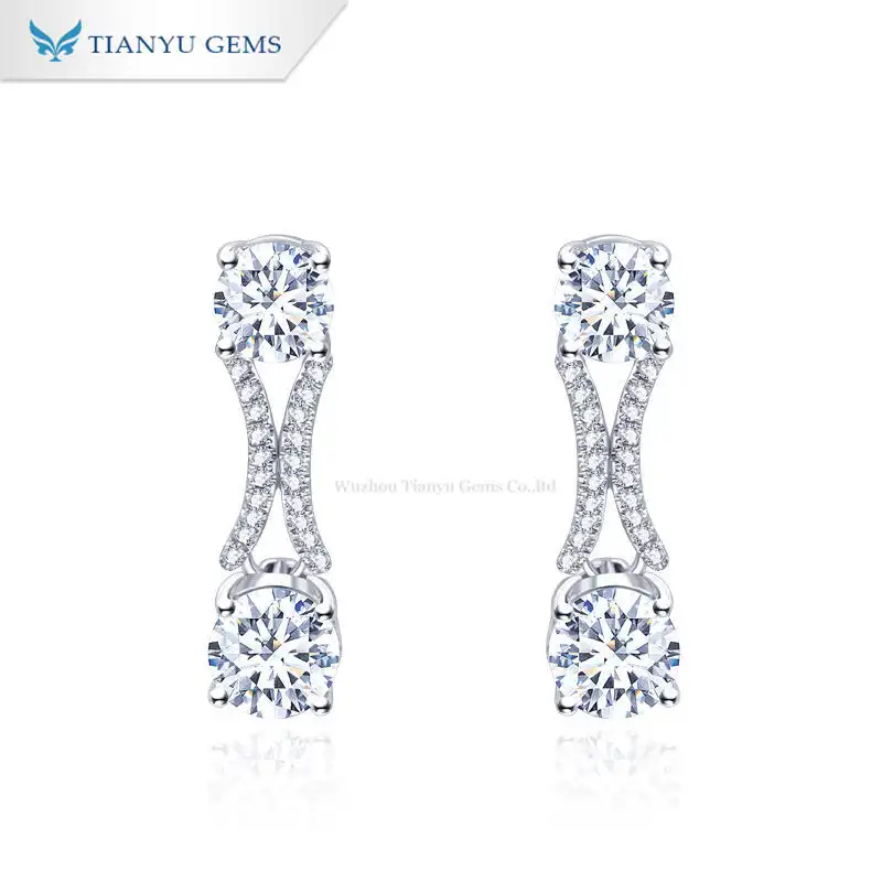 Tianyu Gems white gold with moissanite diamonds simple niche female ins style earrings double diamond earrings 1