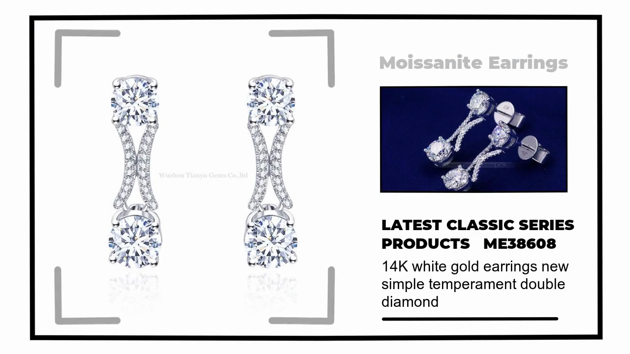 14K white gold earrings new .simple temperament double .diamond.LATEST CLASSIC SERIES.PRODUCTS ME38608.Moissanite Earrings.