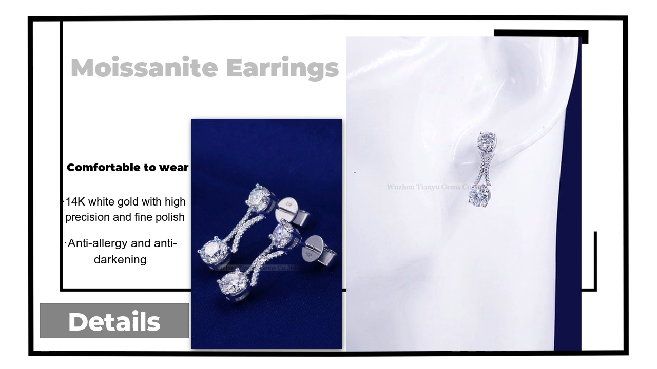 Tianyu Gems white gold with moissanite diamonds simple niche female ins style earrings double diamond earrings 3