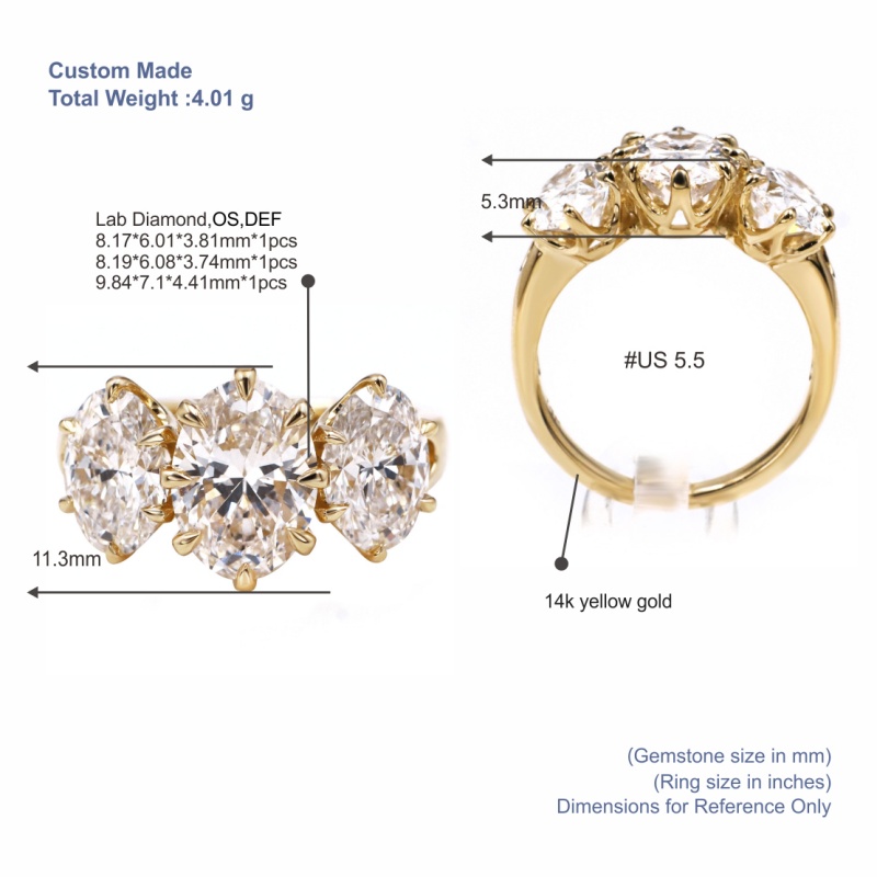 Anillo de tres piedras Tianyu Gems con diamante cultivado en laboratorio de talla ovalada. 5