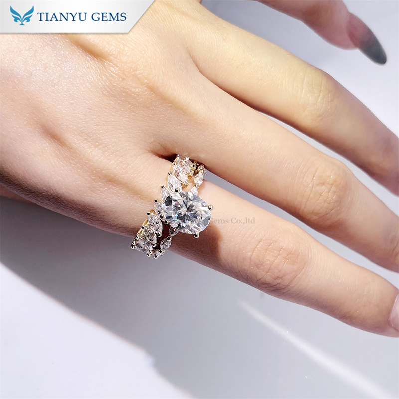 Tianyu Gems Oval Cut Wedding Set 10k Yellow Gold Women's Ring Sets 4