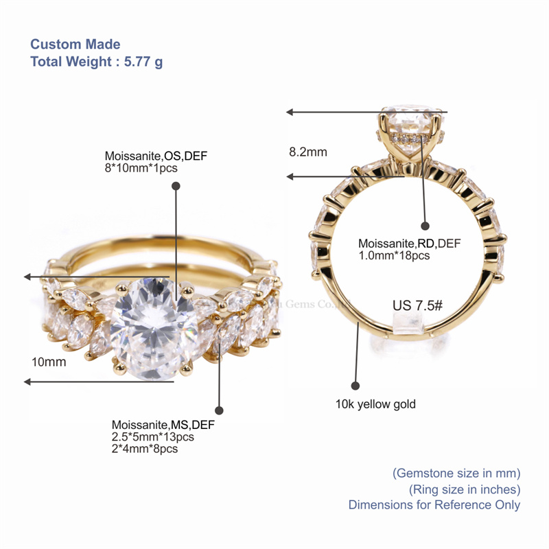 Tianyu Gems Oval Cut Wedding Set 10k Yellow Gold Women's Ring Sets 5