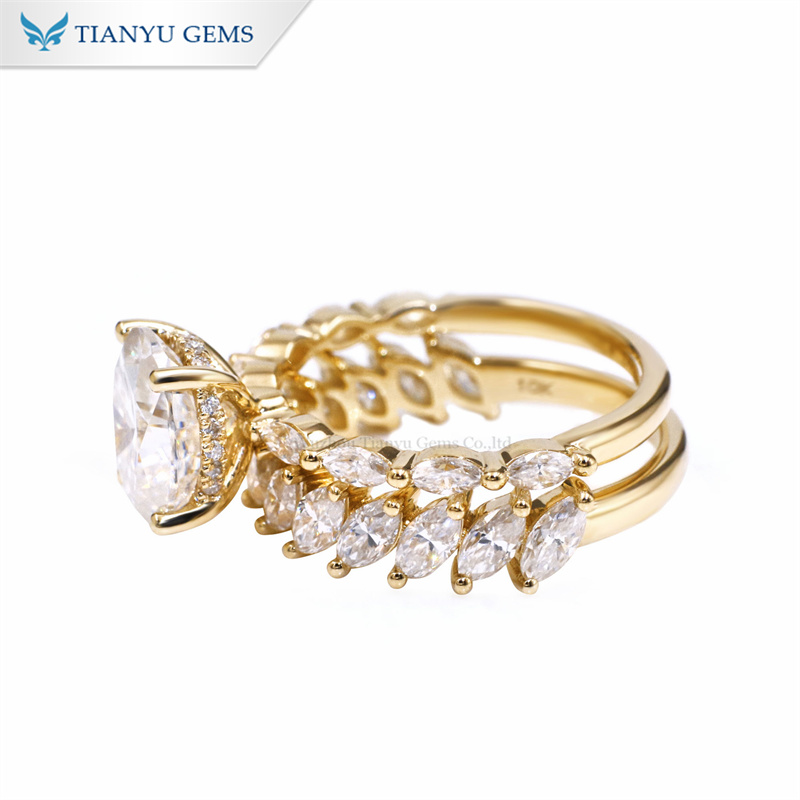 Tianyu Gems Oval Cut Wedding Set 10k Yellow Gold Women's Ring Sets 6