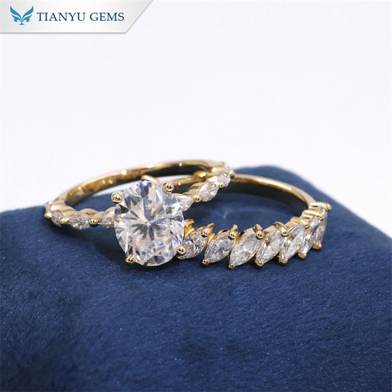 Tianyu Gems Oval Cut Wedding Set 10k Yellow Gold Women's Ring Sets 2