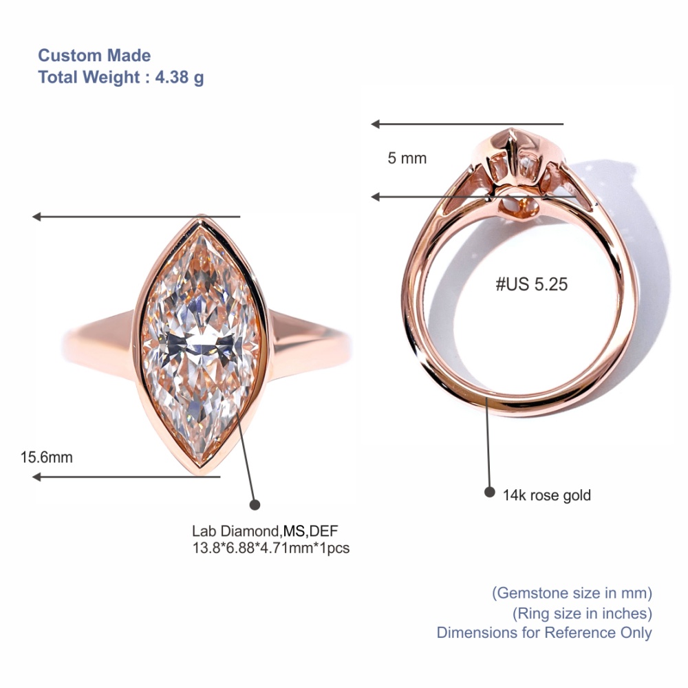 Tianyu Gems Marquise Cut Rose Gold Lab Grown Diamond Ring 14k Solitaire Engagement Ring 5
