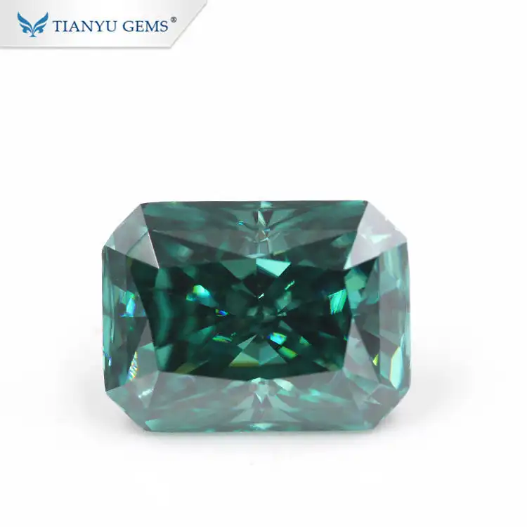 Tianyu gems green radiant loose gemstones coloured moissanite 1