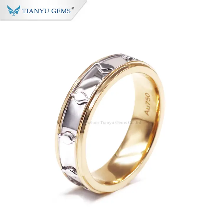 Tianyu gems customized split joint white and yellow two tone gold design Men's ring wedding band 1