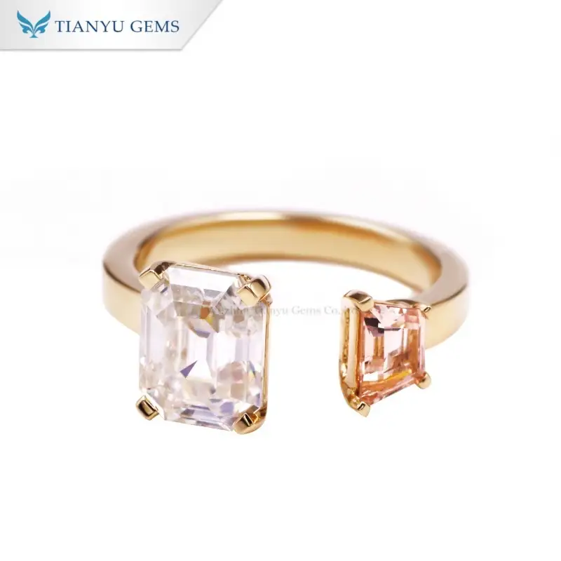 Tianyu Gems Open Cuff Engagement Ring Pink Lab Sapphire &amp; Moissanite Ring 1