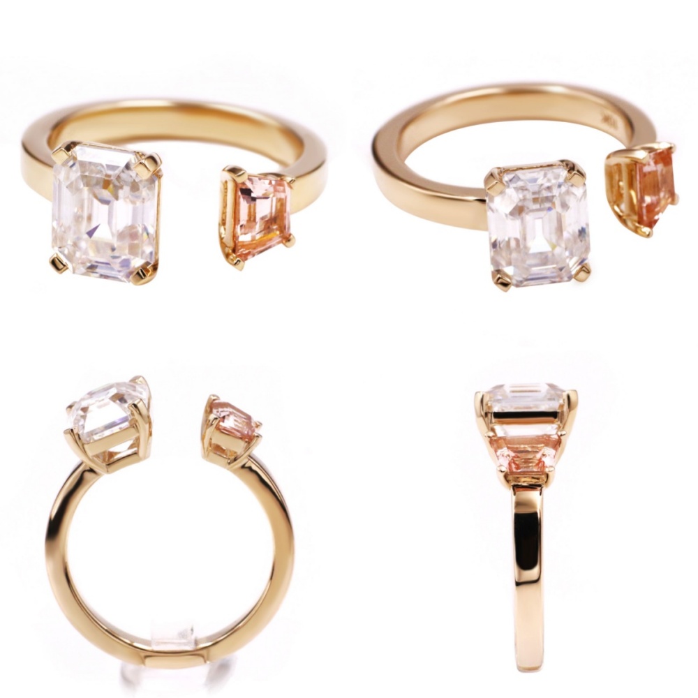 Tianyu Gems Open Cuff Engagement Ring Pink Lab Sapphire & Moissanite Ring 3