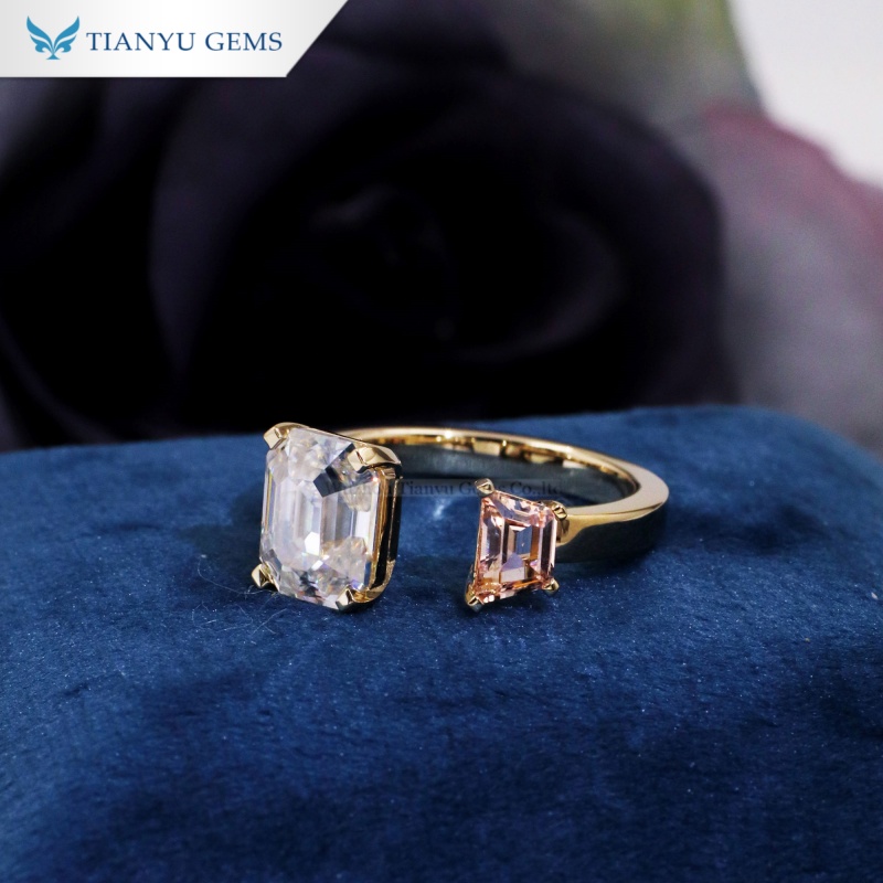 Tianyu Gems Open Cuff Engagement Ring Pink Lab Sapphire & Moissanite Ring 2