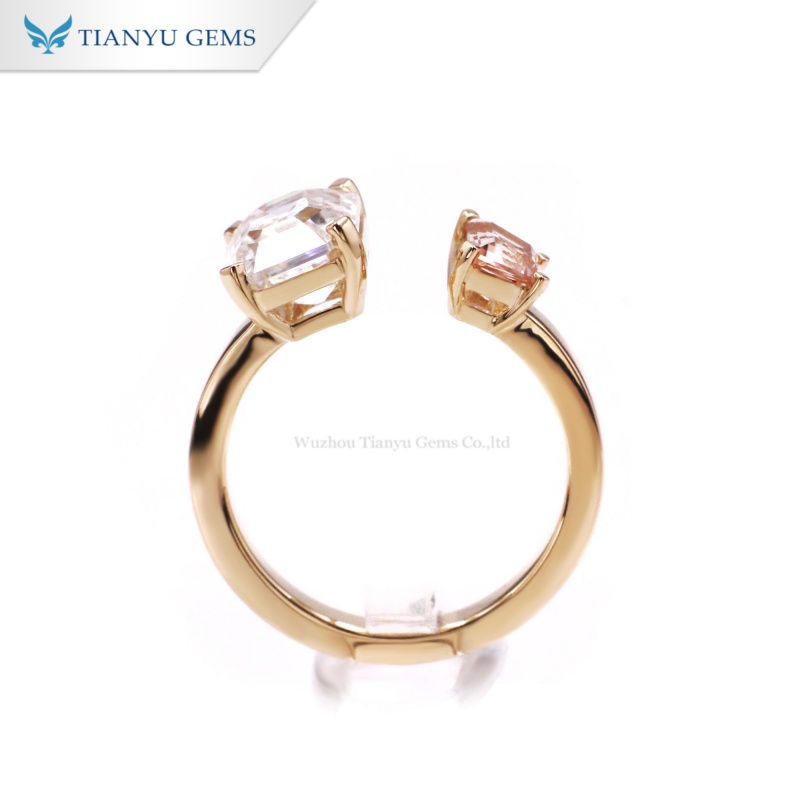 Tianyu Gems Open Cuff Engagement Ring Pink Lab Sapphire & Moissanite Ring 6