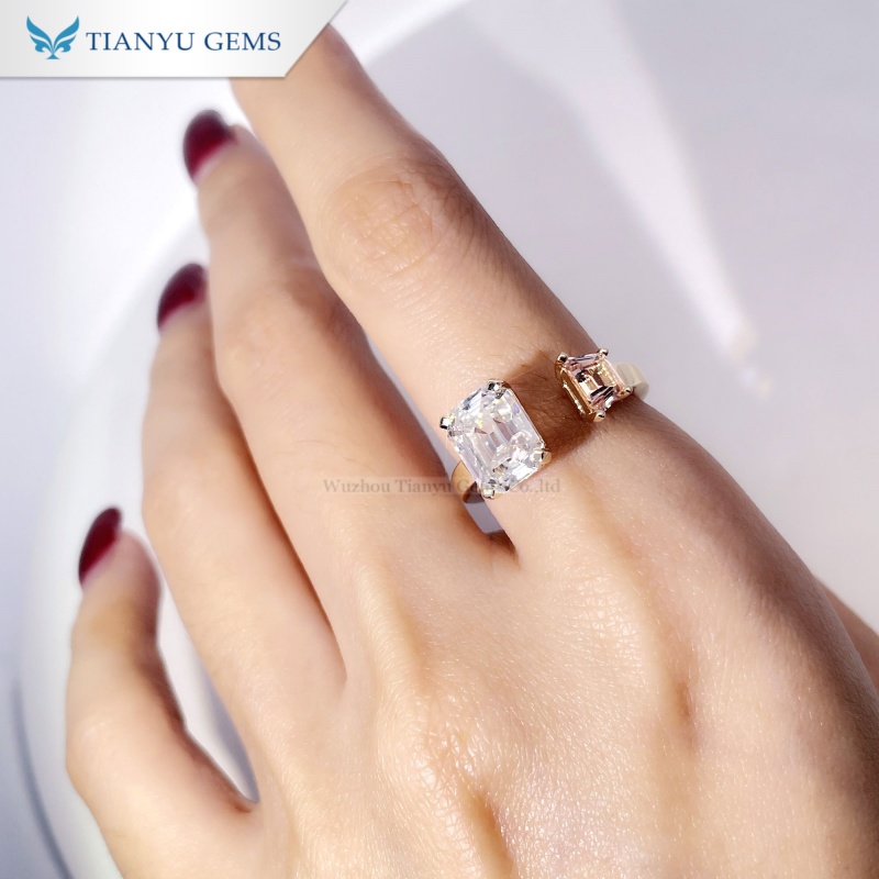 Tianyu Gems Open Cuff Engagement Ring Pink Lab Sapphire & Moissanite Ring 4